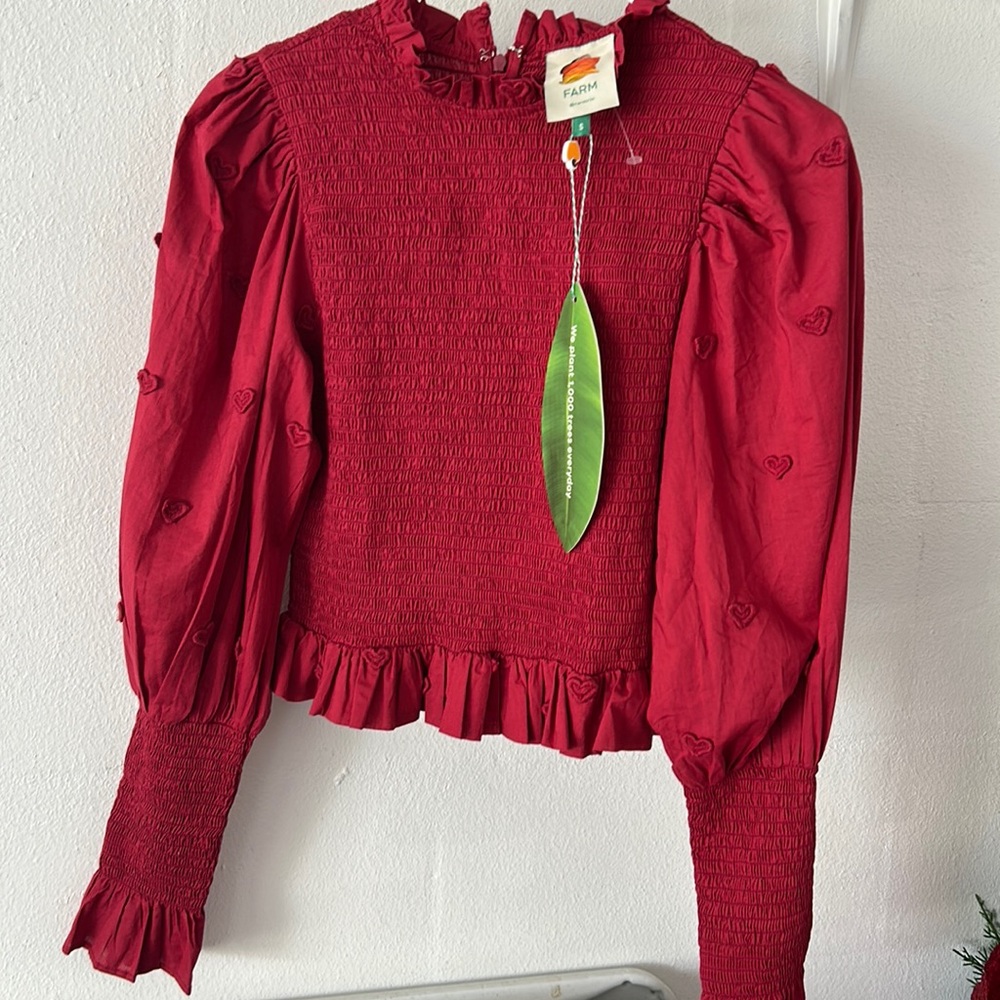 Farm Rio Blouse - Burgundy with 3D hearts